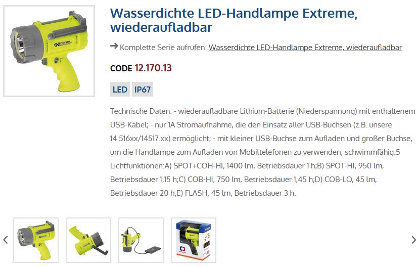 Suchschwerfer LED IP67 bis 600m USB