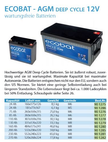 Batterie Ecobat AGM deep cycle 12V 75Ah