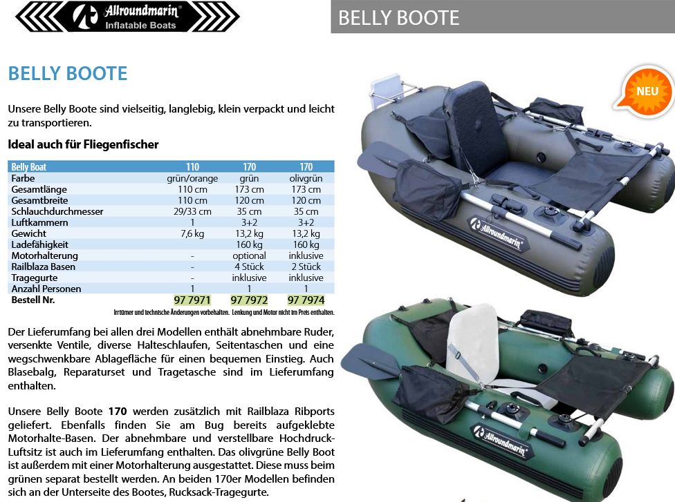 Schlauchboot Belly Boat 170 grün m Ruder