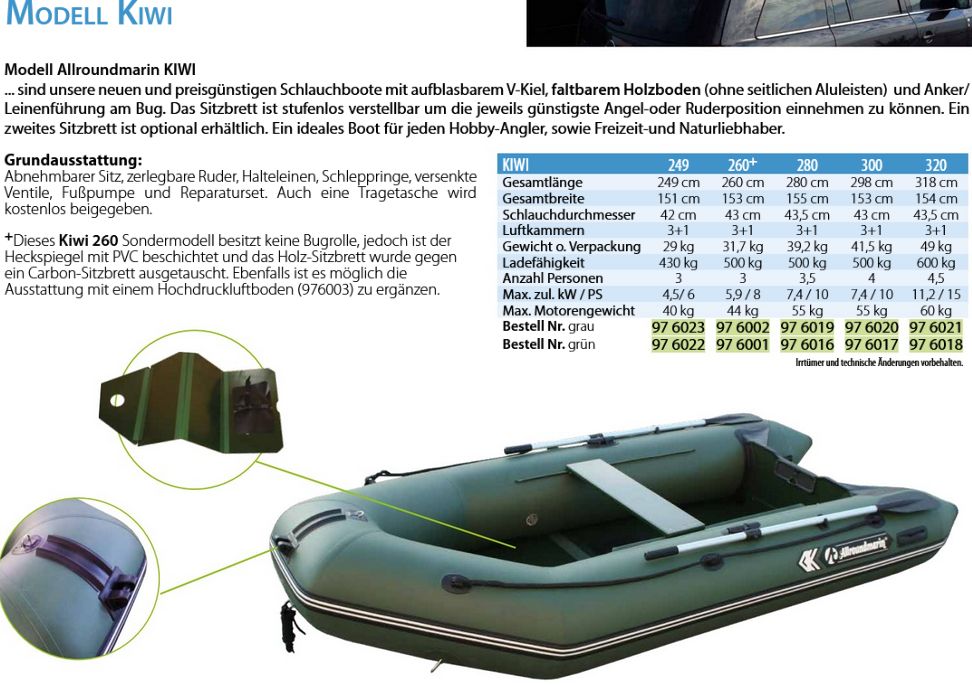 Schlauchboot Kiwi 260 grau