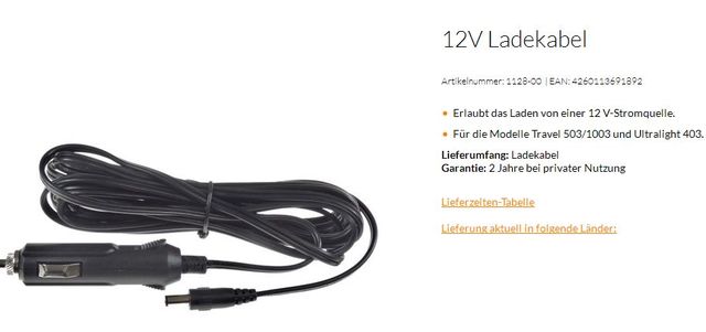 Torqeedo 12V Ladekabel f Travel 1003/503