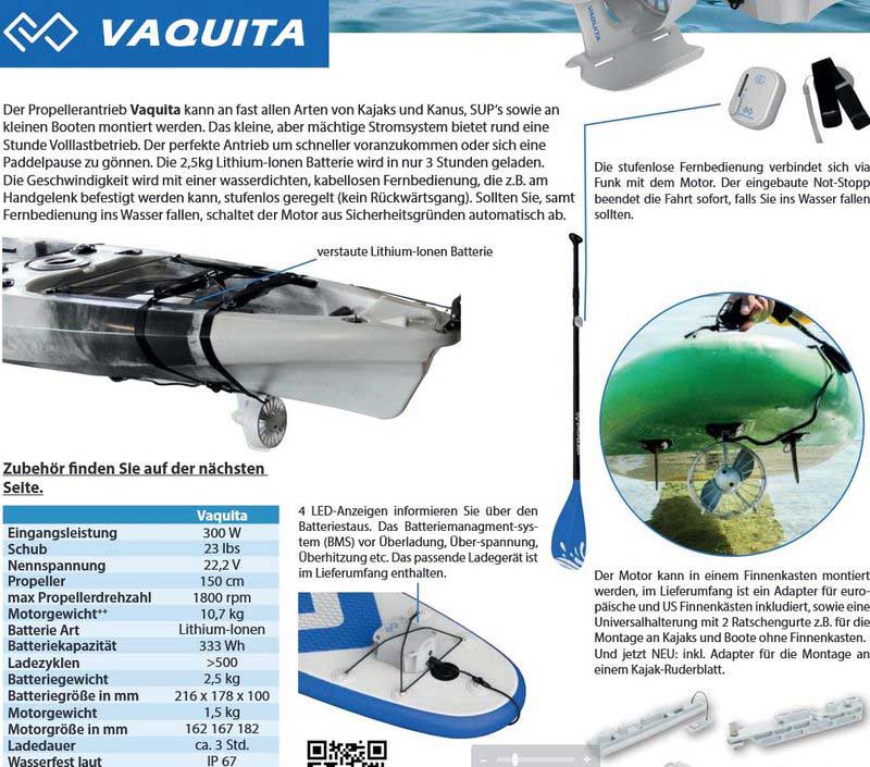 Vaquita Kanu und SUP Elektromotor 300W