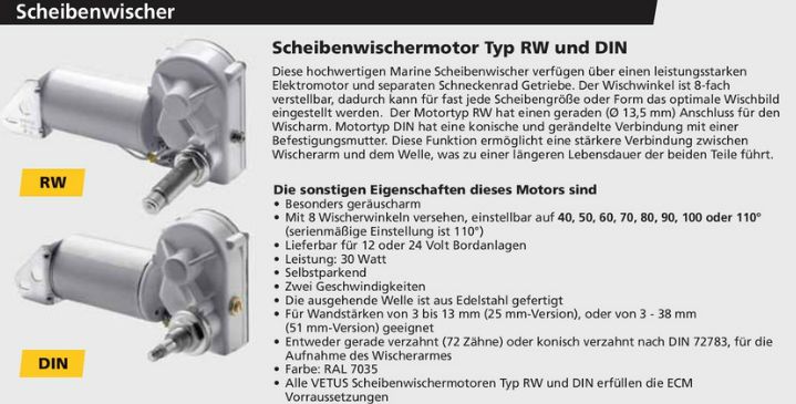 Vetus Wischermotor RW 2"lange Welle 12V