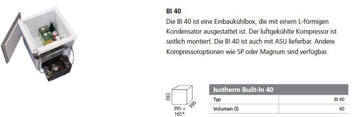 Isotherm BI40 Einbaukühlbox 12/24/230V
