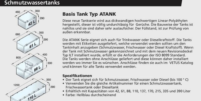 Vetus Schmutz/Wasser/Dieseltank 88Liter