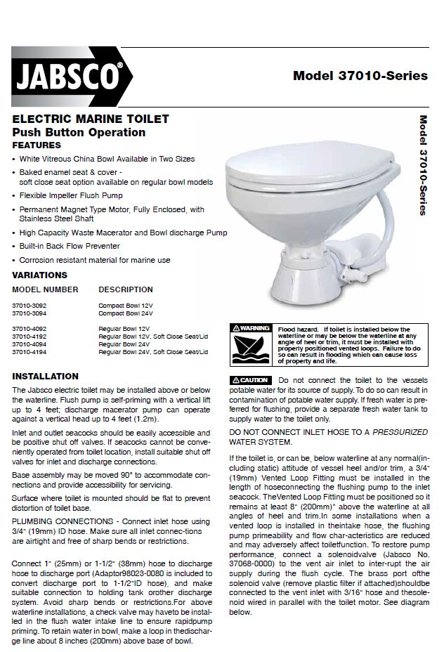 Jabsco Elektrische Toilette 24V Regular - zum Schließen ins Bild klicken