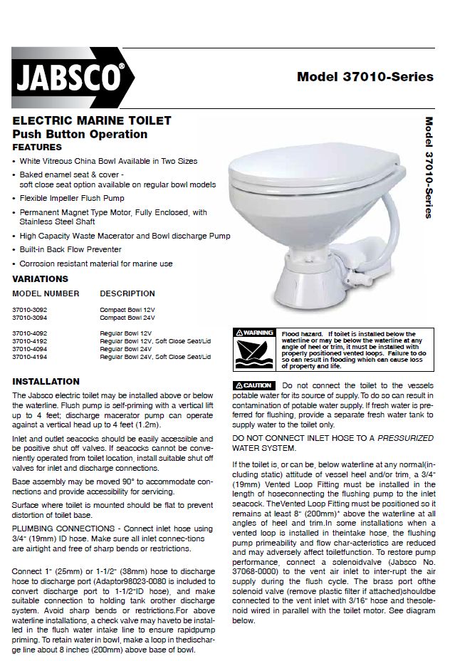 Jabsco Elektrische Toilette 24V Regular