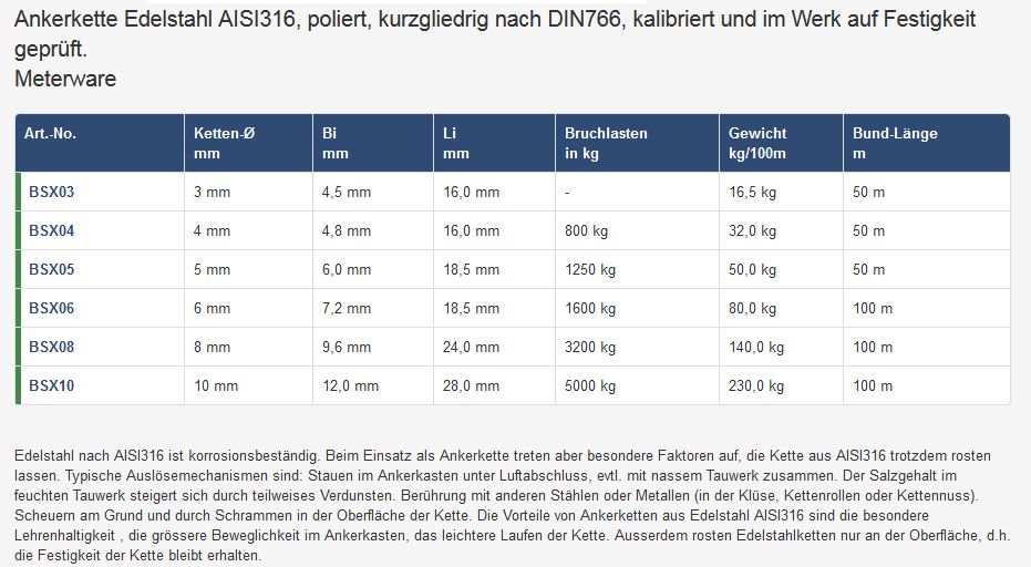 Ankerkette 10mm niro ASI316 28x12mm 100m