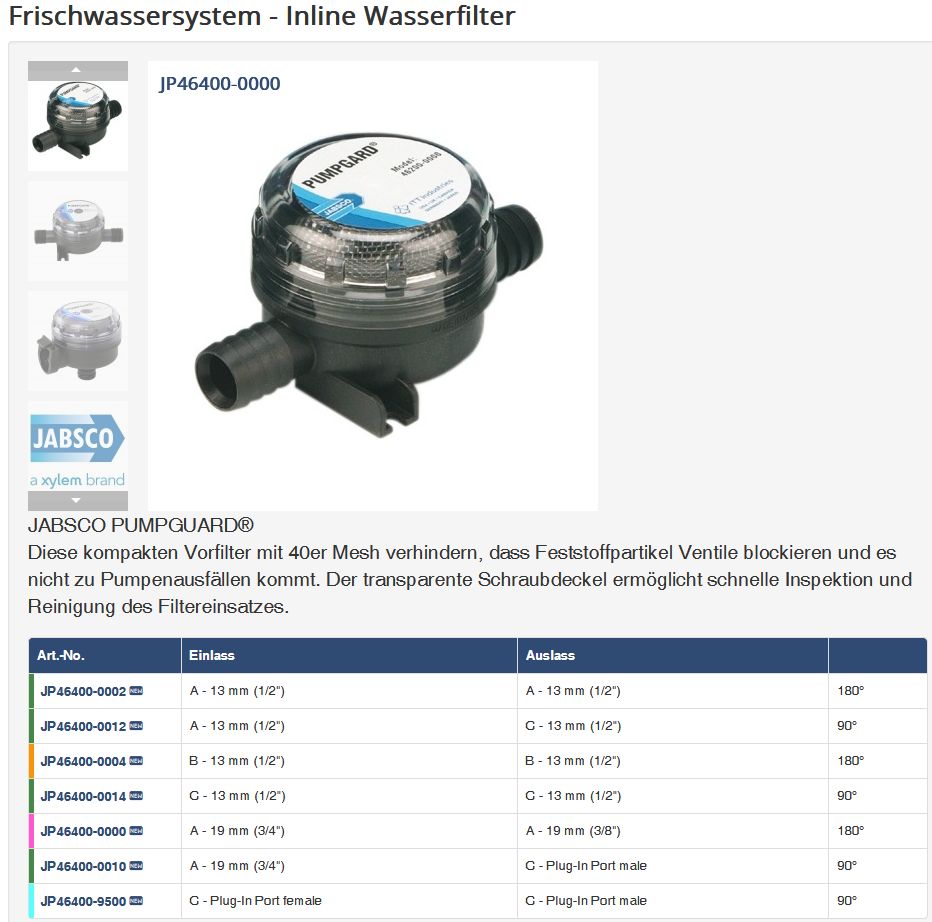 Jabsco Wasserfilter 46400-0000 19mm - zum Schließen ins Bild klicken