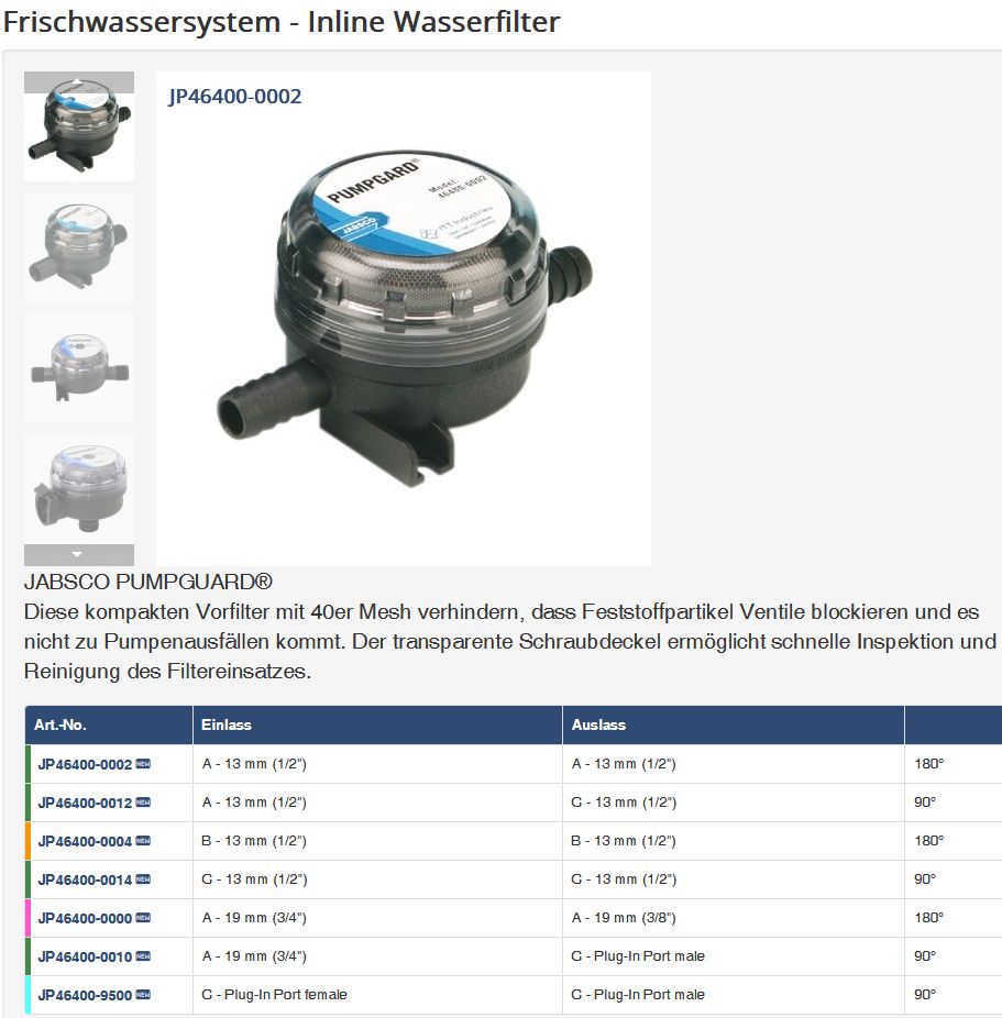 Jabsco Wasserfilter 46400-0002 13mm