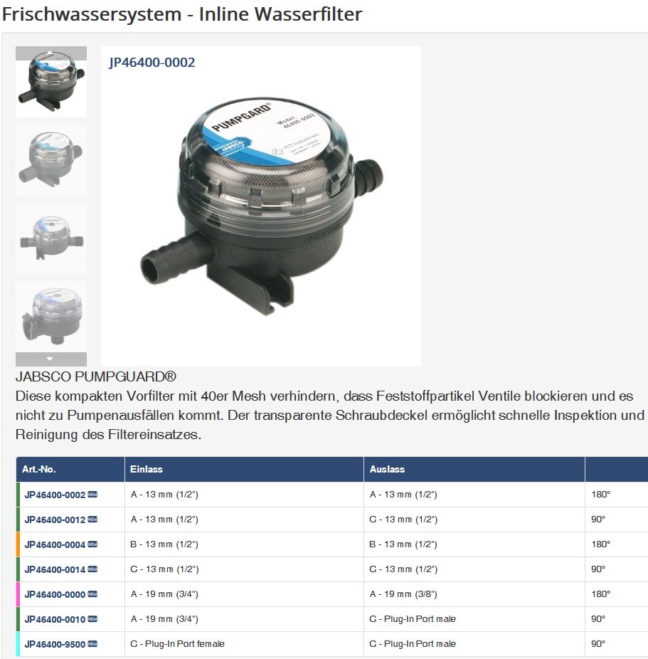 Jabsco Wasserfilter 46400-0002 13mm