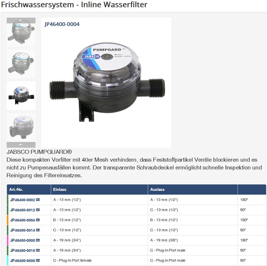 Jabsco Wasserfilter 46400-0004 13mm Gewi