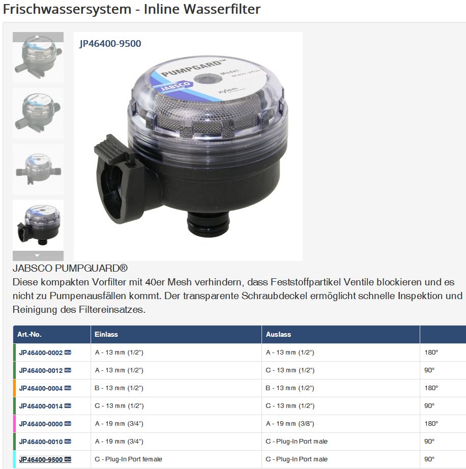 Jabsco Wasserfilter 46400-9500 Plug-In/d