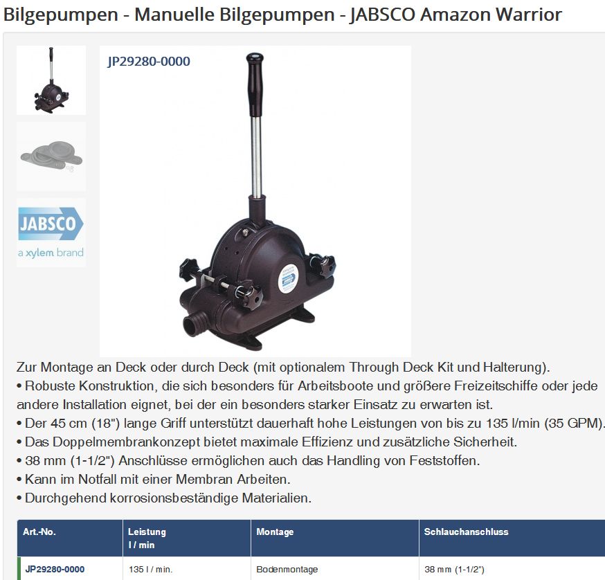 Jabsco Amazon Warrior Handlenzpumpe 135L - zum Schließen ins Bild klicken