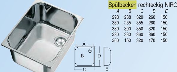 Spülbecken 320x170mm tiefe 150mm niro - zum Schließen ins Bild klicken