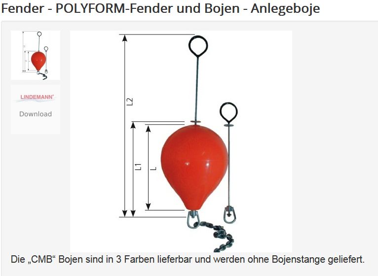 Festmacherboje CMB-2 34cm rot OHNE Stang