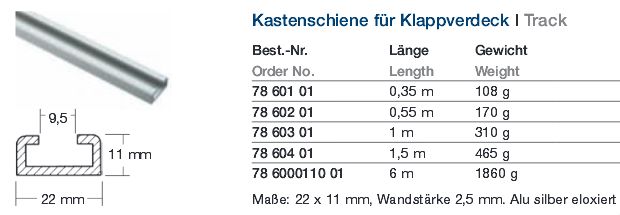 Klappverdeck-Kastenschiene 350mm - zum Schließen ins Bild klicken