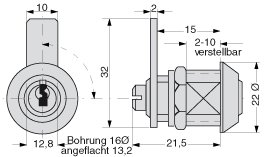 Einbauschloß 2-10mm dm15,5mm