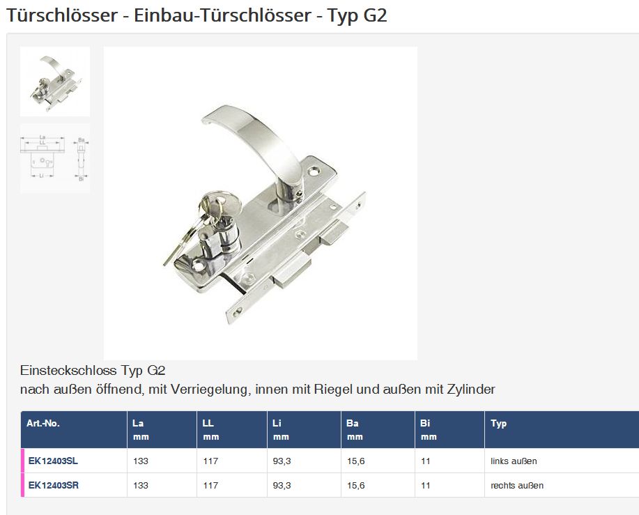 Einbau-Türschloß mit Zylinder links