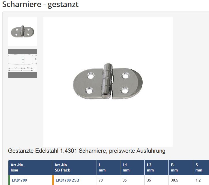 Scharnier niro 38,5x35/35mm