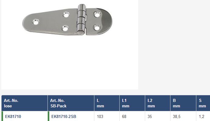 Scharnier niro 38,5x35/68mm