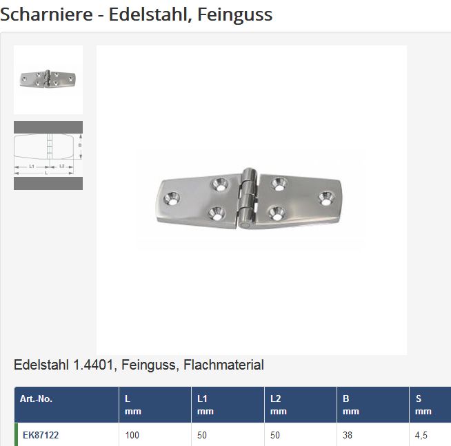 Scharnier niro 100x38mm