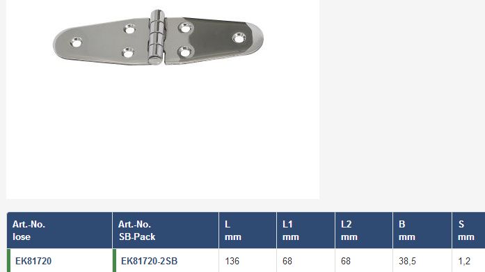 Scharnier niro 38,5x68/68mm