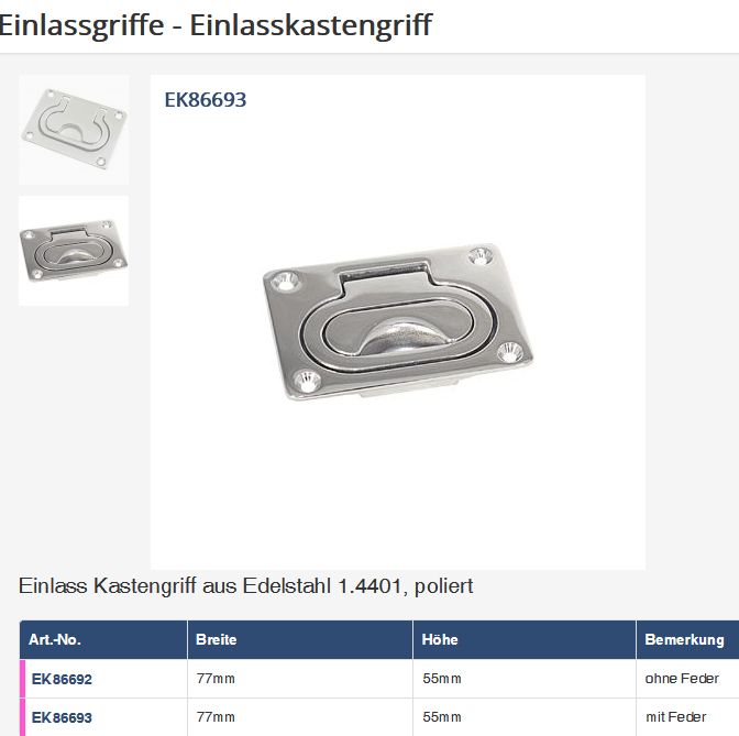 Einlaßgriff Edelstahl mit Feder 77x55mm - zum Schließen ins Bild klicken