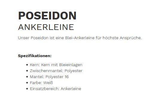 Ankerleine Poseidon 10mm 50m m Bleikern