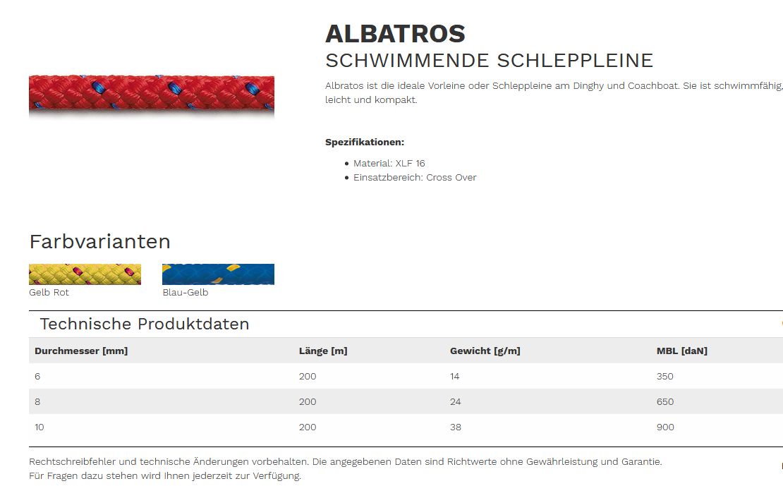 Schot Albatros Spi 14mm blau 1600 daN