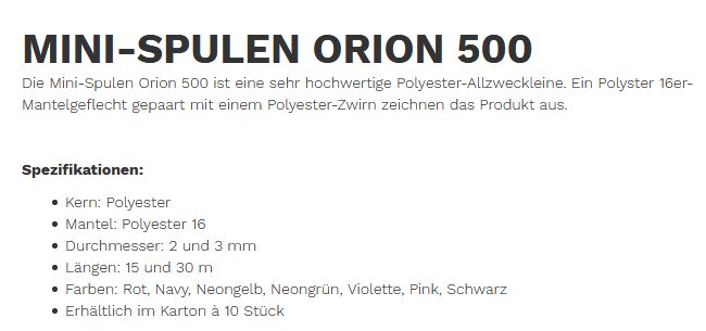 Minispule 30m Orion 2mm schwarz 95 daN