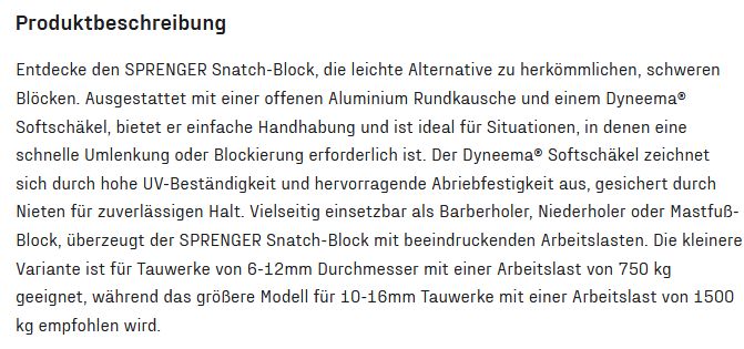 Snatchblock Tauwerk für 10-16mm