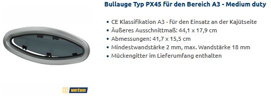 Vetus Bullauge PX45 441x192mm