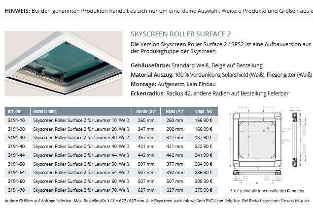 Skyscreen SRS2 Surface2 f Lewmar54 weiß