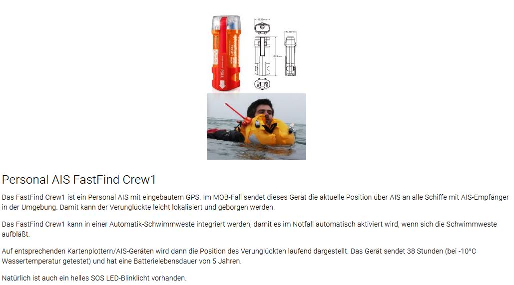 Fastfinder Crew1 AIS Mann über Bord Send