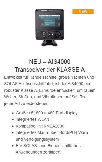 Raymarine AIS4000 Klasse A Transponder - zum Schließen ins Bild klicken