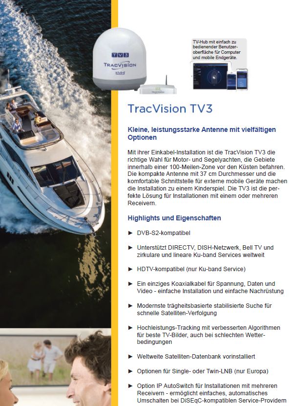 KVH TracVision TV3 w/IP TV HubSingle LNB