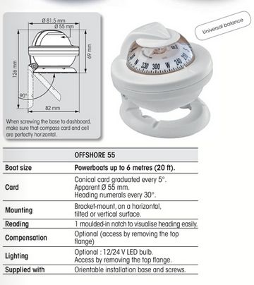 Kompass Offsore 55 mit Haltebügel weiß