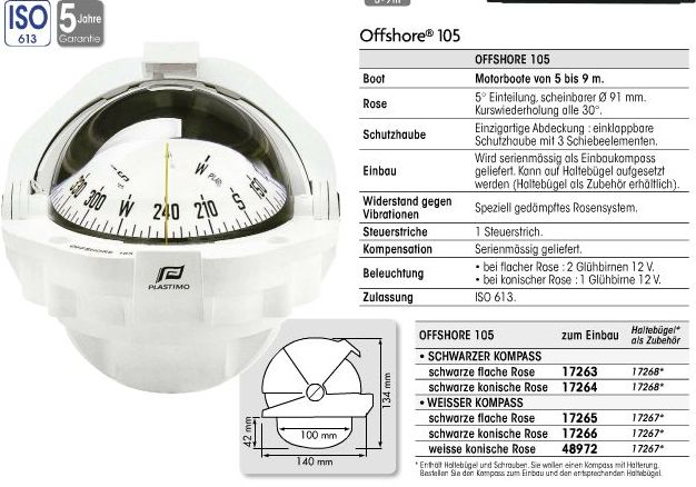 Kompass Offsore 105 schwarz Rose flach