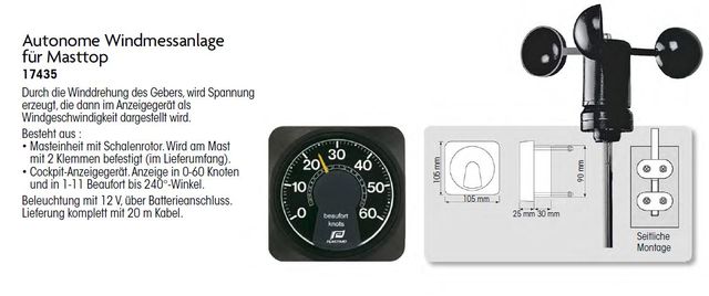 Windmesser Masteinheit mit 20m Kabel - zum Schließen ins Bild klicken