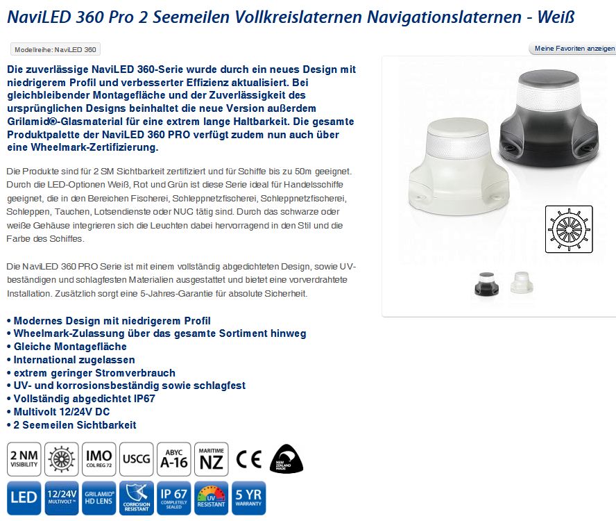 NAVILED360 weiß 360° 2NM Basis weiß