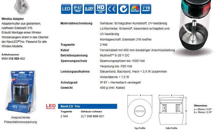 NaviLED Trio 3farben/Anker Basis schwarz