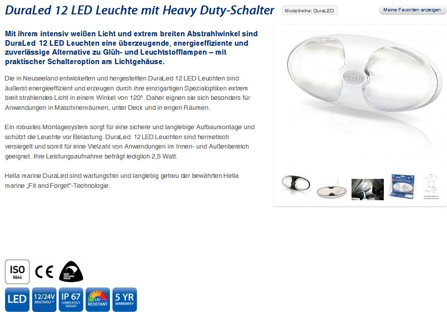 DuraLED 12 weiß 140mm LED weiß Schalter - zum Schließen ins Bild klicken