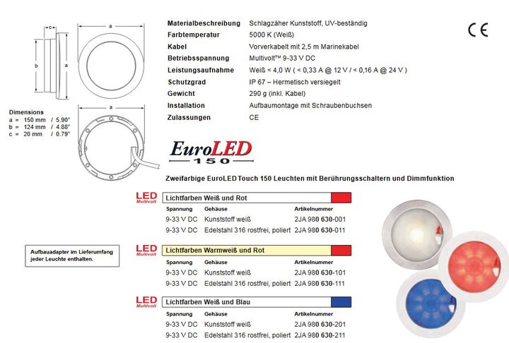 EuroLED 150mm Ring niro Licht rot & weiß