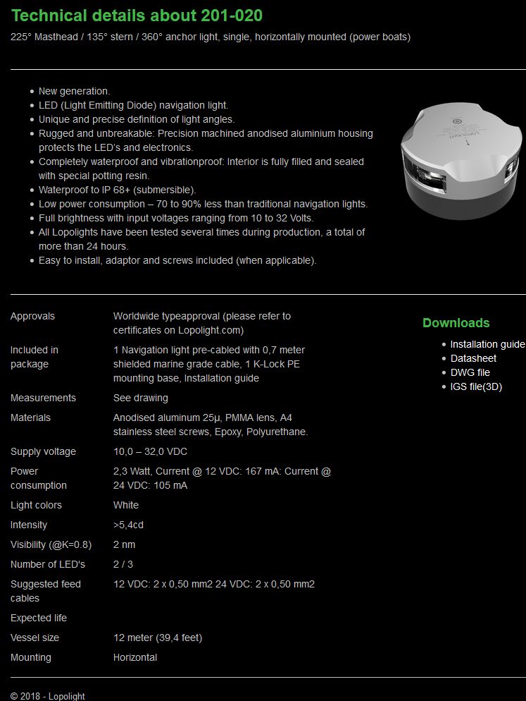 Lopolight 201-020FB -12m Anker/Top-Licht