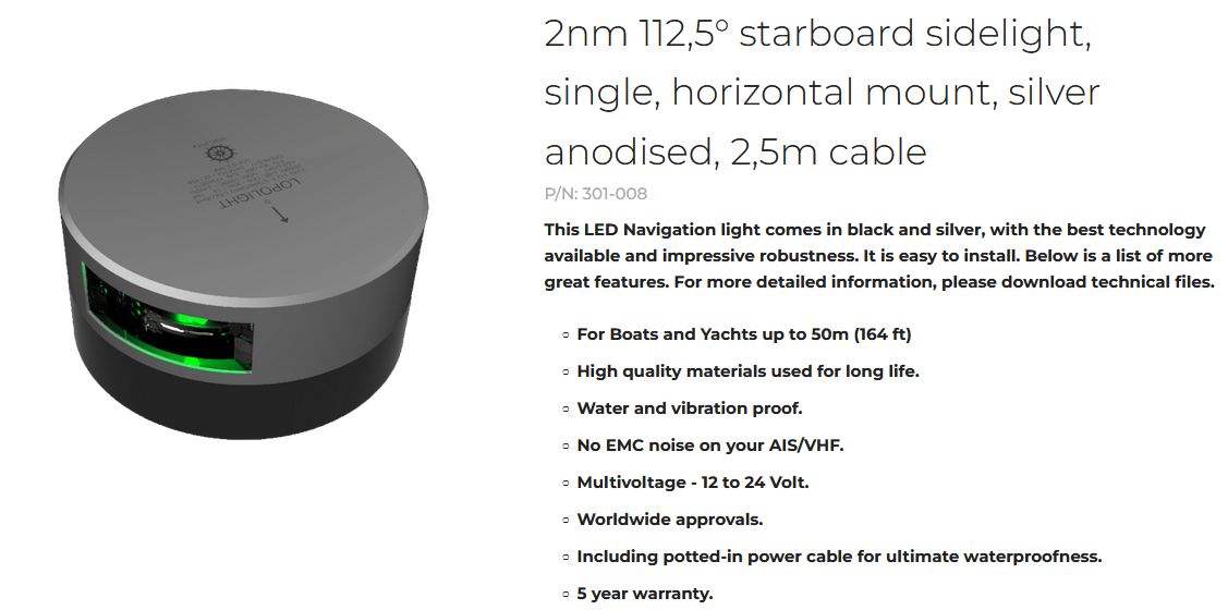 Lopolight 301-008-FB -20m Steuerbord alu