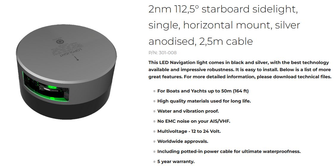 Lopolight 301-008 -20m Steuerbord alu