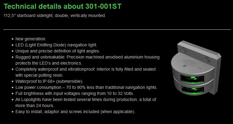 Lopolight 301-001ST -50m Steuerbord 2fac