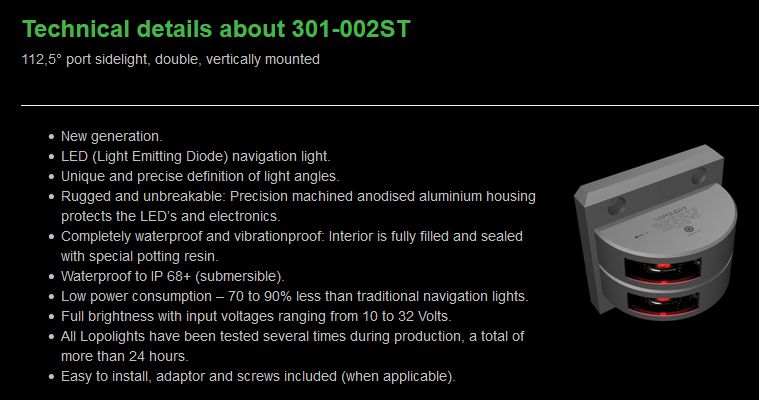 Lopolight 301-002ST -50m Backbord 2fach