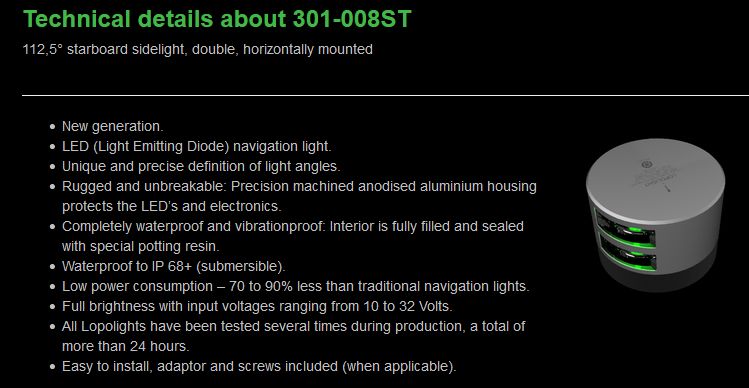 Lopolight 301-008ST -20m Steuerbord 2fac